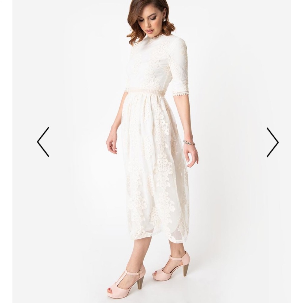 Unique Vintage Midi Boho Cream Wedding Dress